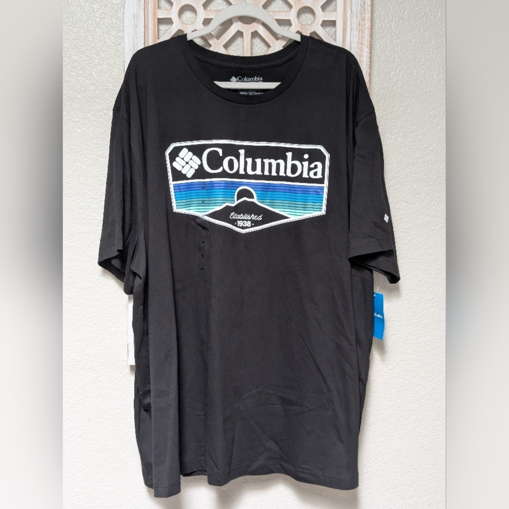 NWT Columbia logo graphic t-shirt men's 4XT/4TL black short sleeve outdoors hike